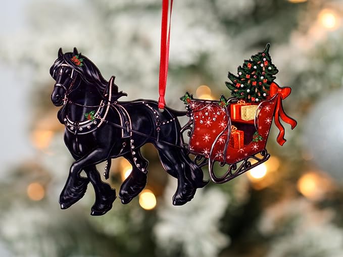 Friesian Horse Christmas Ornament, Friesian Horse Sleigh Decoration, Laser Cut Christmas Tree Decor, Horse Gifts for Women