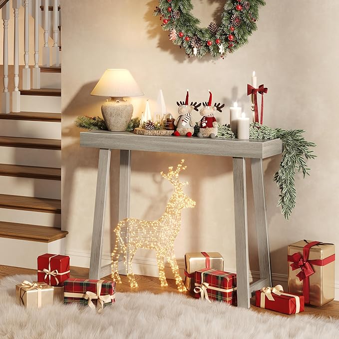 Huuger Entryway Console Table with Charging Station, USB-C Port, 39.4 Inch Sofa Table with Metal Legs, Entry Hallway Table with Thicker Desktop, Modern Behind Couch Table, Grey