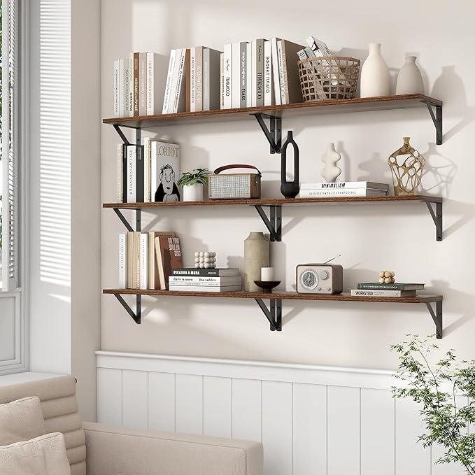 Axeman 24 Inch Floating Shelves | 8 Inch Deep Walnut Wall Shelves Set of 2 | 24W x 8D Rustic Wood Shelves for Bookshelf Living Room Bedroom Home Office Bathroom