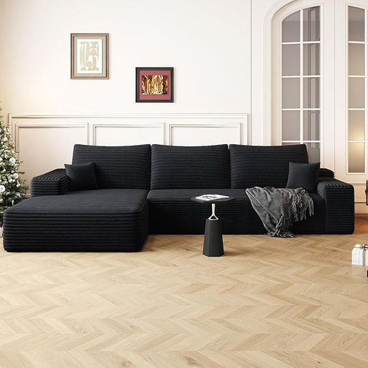 108" Sectional Couches for Living Room Modern Modular Sofa with L-Shape Couchs Upholstered Boneless Couch Deep Seat Sectional Couch with Chaise (Black, Left Facing Chaise+2Seaters)
