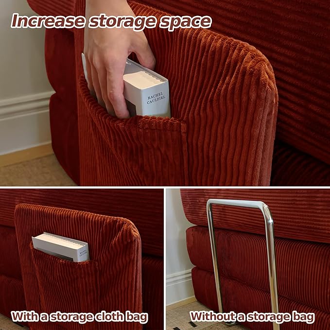 Compressed Sleeper Sofa Bed,Convertible Floor Boneless Couch-with Comfy Pillow,Modular Modern Corduroy Sofa for Living Room Bedroom Lounge Studio-with Fixed-Shape Frame and Support Armrest