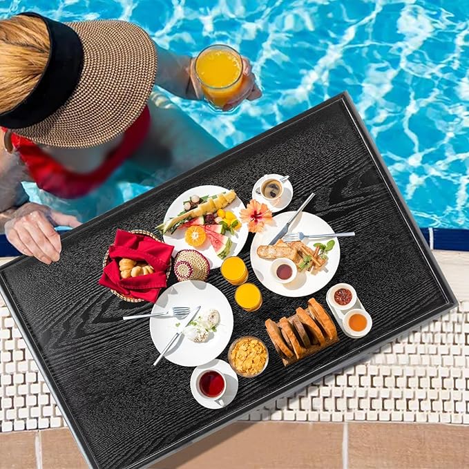 32 x 20 Inches Extra Large Solid Wood Serving Tray for Tea Coffee Table Snack Food Meals Serving Plate Kitchen Party Bar Breakfast Server with Raised Edges Black Wooden Decorative Ottoman Tray