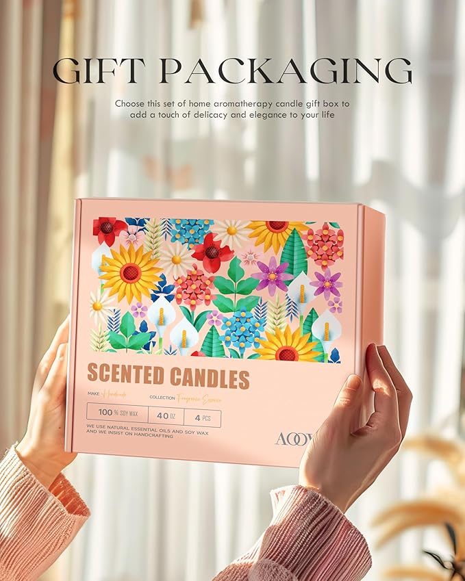 AOOVOO Rose/Vanilla/Eucalyptus/Lavender Scented Candles for Women - Aromatherapy Candle with Crystals Inside, 40oz Soy Candles for Home Scented, Birthday Gifts Christmas Candle for Women Mom