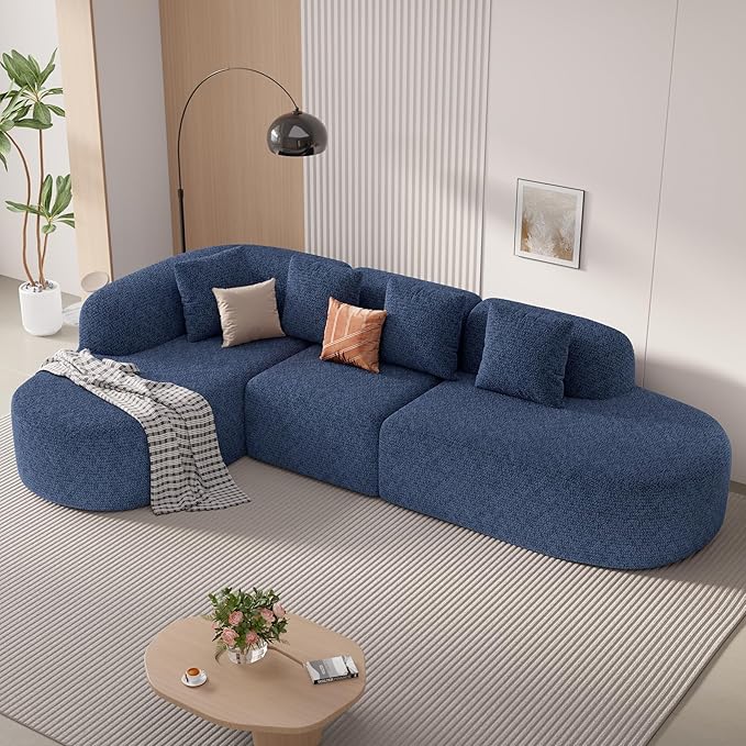 114 Inch Boneless Couches for Living Room,Modern Modular Sectional Sofa with Chaise,L-Shape Cloud Sectional Couch,No Assembly Required,Dark Blue