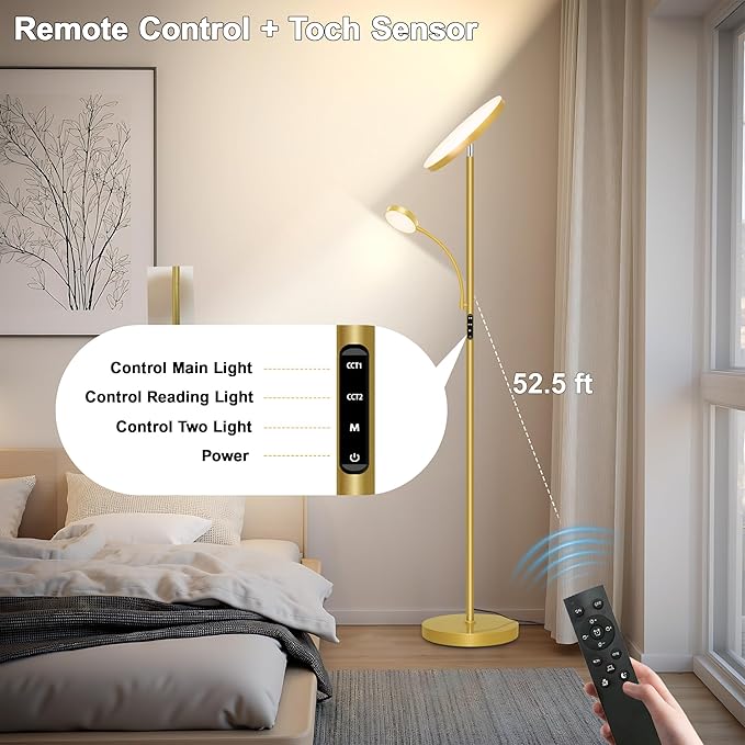Floor Lamps for Living Room,42W/4200LM Bright Floor Lamp,2-in-1 Dimmable Standing Lamp with Reading Light,69'' Tall Lamp with Remote & Touch Control, Modern Floor Lamp for Bedroom,Office