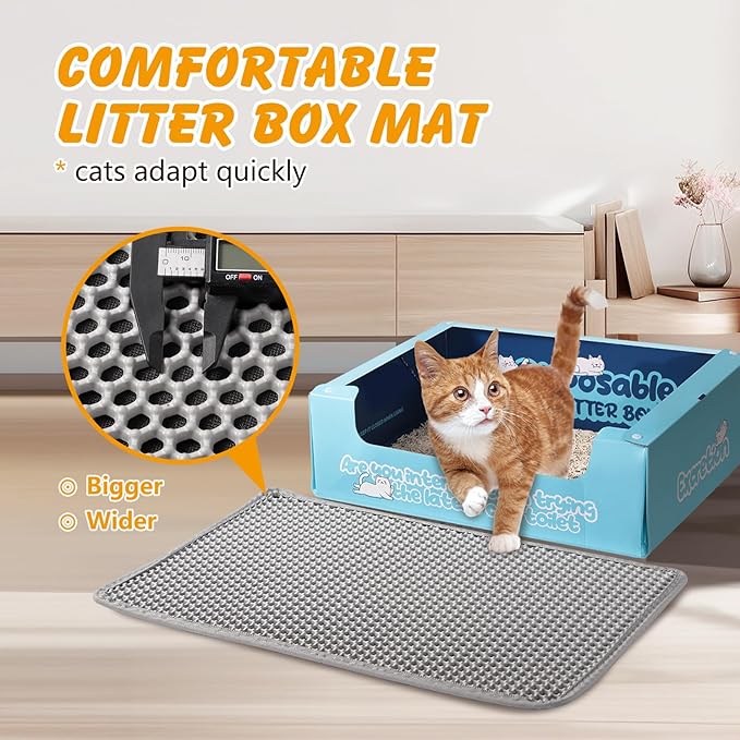 Large Cat Litter Mat, 46x26 Inch Double Layer Litters Box Mat, Waterproof Cat Mat for Litter Box(Gray)