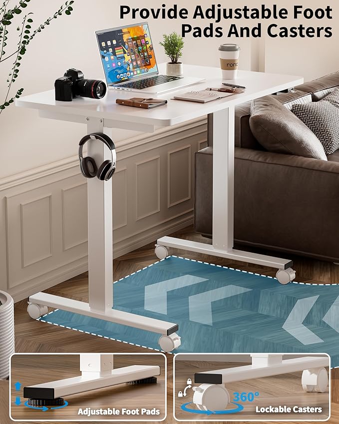 Okin Electric Standing Desk, 40 x 24 Inches Whole Piece Height Adjustable Desk, White Sit to Stand Desks Computer Workstation with Wheels for Home Office