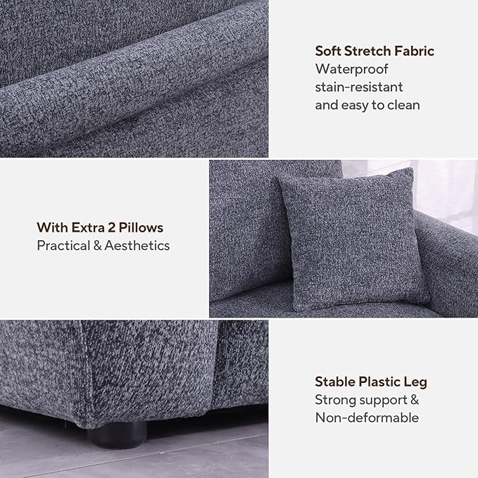 Modern Gray Chenille Fabric Sofa, 86.2" L x 35.4" W x 33.8" H, 3-Seater with Deep Seats and Wide Armrests