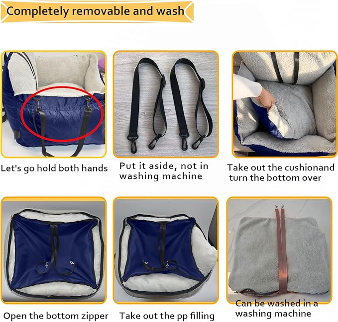 Dogs Car Seat for Small Dog,Fully Detachable and Washable Ultra Soft Cars Travel Bed,with Clip-on,Two Portable Handle and Storage Pockets Puppy Dog Booster Seats Under 25,Small Cat Car Seat