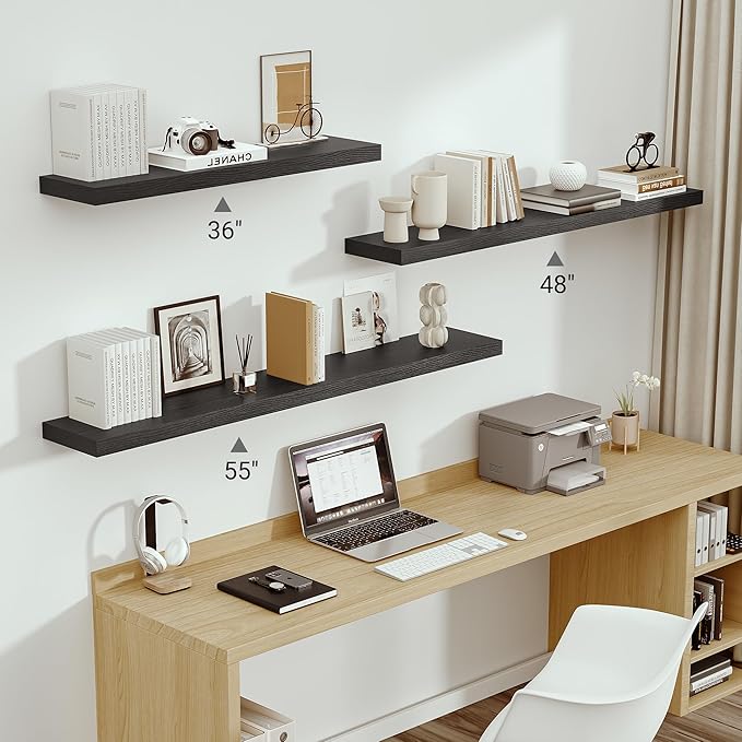Vivelove 10" Deep Floating Shelves for Wall, 55in Long Shelf for Bathroom, Living Room, Kitchen, Farmhouse, Shelves for Room Wall with Invisible Brackets, Set of 1, Black