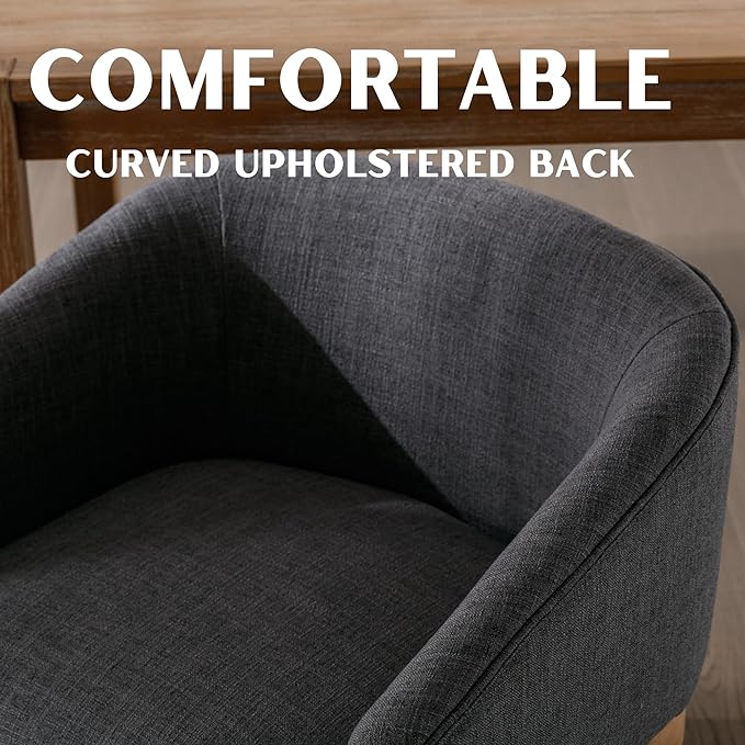 Mid-Century Modern Charcoal Dining Chairs Set of 6, Linen Upholstered Kitchen Dining Room Chairs with Wood Legs, Curved Backrest Armchairs, Charcoal