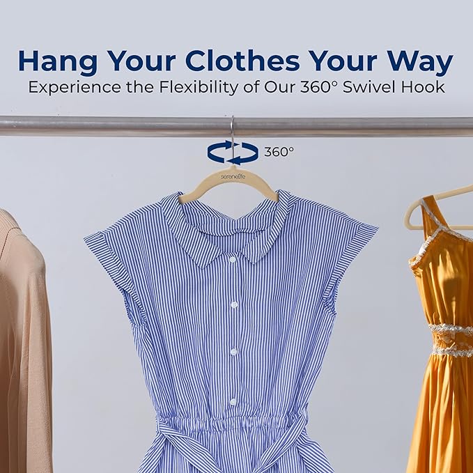 SereneLife 20 Pack Velvet Hangers - Non-Slip Felt Hangers with 360° Swivel Hook - Ultra-Thin, Lightweight, Space Saving for Shirts, Sweaters, Hoodies, Kids Clothes & Dresses