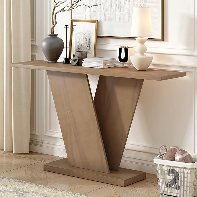 Modern Unique Console Table 59.8-Inch Long Entry Sofa Table Accent Furniture for Living Room Hallway Entryway, Brown