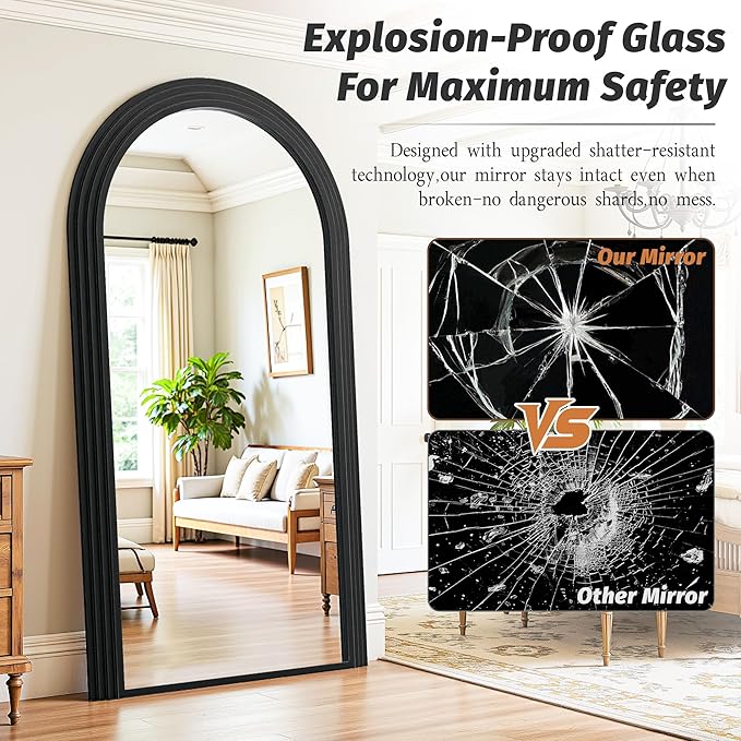 Antok Full Length Mirror 82"×44" Floor Mirror Standing Tall Mirror, Arched Stand up Large Wall Mirrors, Freestanding Full Body Mirrors for Bedroom Living Room Wood Vintage Style Black
