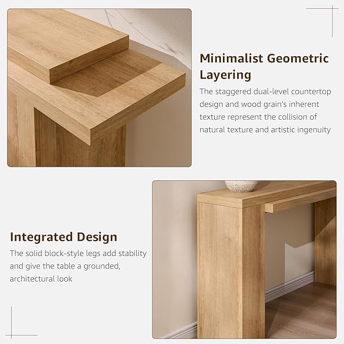 OKD 63 Inch Modern Entryway Console Table, Solid Geometry Accent Sofa Table Behind The Couch, Narrow Console Table for Entryway, Hallway, Living Room, Foyer, Natural Oak