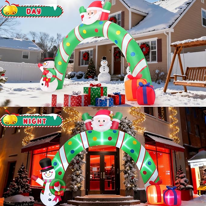 10.3Ft Christmas Inflatable Archway Outdoor Decoration, Blow up Giant Christmas Arch Tunnel with Inflatable Santa/Snowman/Gift Box, Outside Christmas Decorations for Yard Lawn Party Xmas Shopping Mall