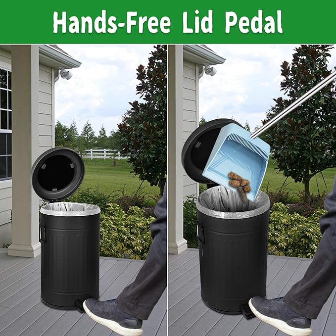 Dog Poop Trash Can with Lid for Outdoors，3.2 Gallon Trash Can with Activated Carbon Filter & Plastic Bags, Pet Waste Container，UP12L-BK-Y+90BK-New