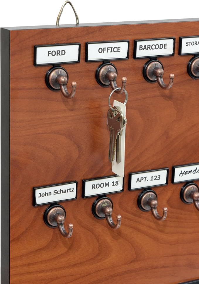 Key Hook, Key Rack #35MCN, 35 Extra Space Bolted Metal Hooks with 'Customize Name Plate', (35 Sets of Tag & Ring Included) - Made in USA (Wild Cherry)