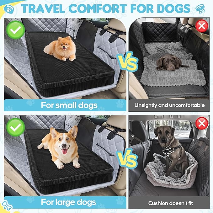 Loiion Dog Car Bed, Non-Slip Backseat Extender Pet Mat, Removable Washable Dog Bed for SUVs, Sedans & Trucks, Anti-Slip Travel Mat for Dogs, Easy Clean & Scratch-Proof & Comfort Black (50"×24.6")