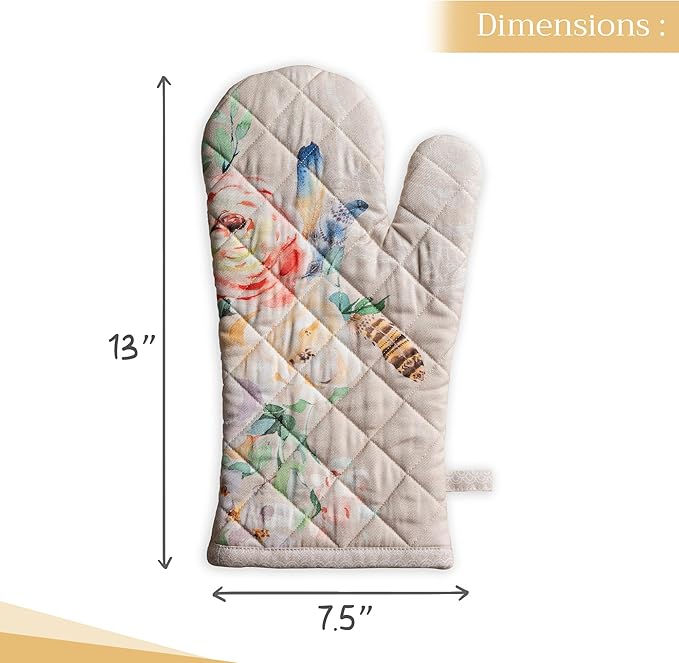 Maison d' Hermine Oven Gloves 100% Cotton Oven Mitt 7" x 13" with Loop Heat Resistant, BBQ, Cooking Gloves, Baking, Grilling, Kitchen, Handling Hot Pans Spring/Summer (Pack of 1, Ibiza - Beige)