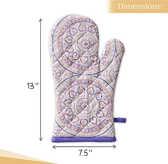 Maison d' Hermine Oven Gloves 100% Cotton Oven Mitt 7" x 13" with Loop Heat Resistant, BBQ, Cooking Gloves, Baking, Grilling, Kitchen, Handling Hot Pans Spring/Summer (Pack of 1, Mandala)