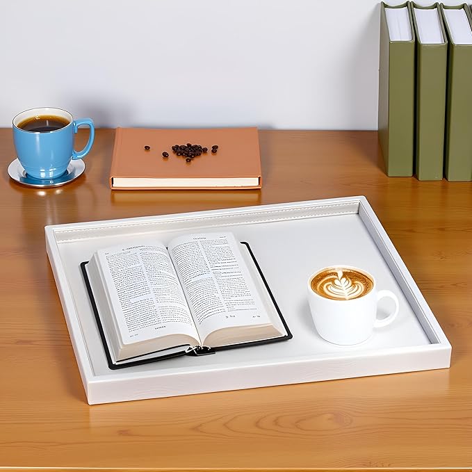 20 * 14 inches High-End Light Luxury Leather Rectangle Oversized Service Tray for Ottoman Tray, Coffee, Food, Family Dinner, Picnic, Party Essentials (Beige, 20 * 14 inch)