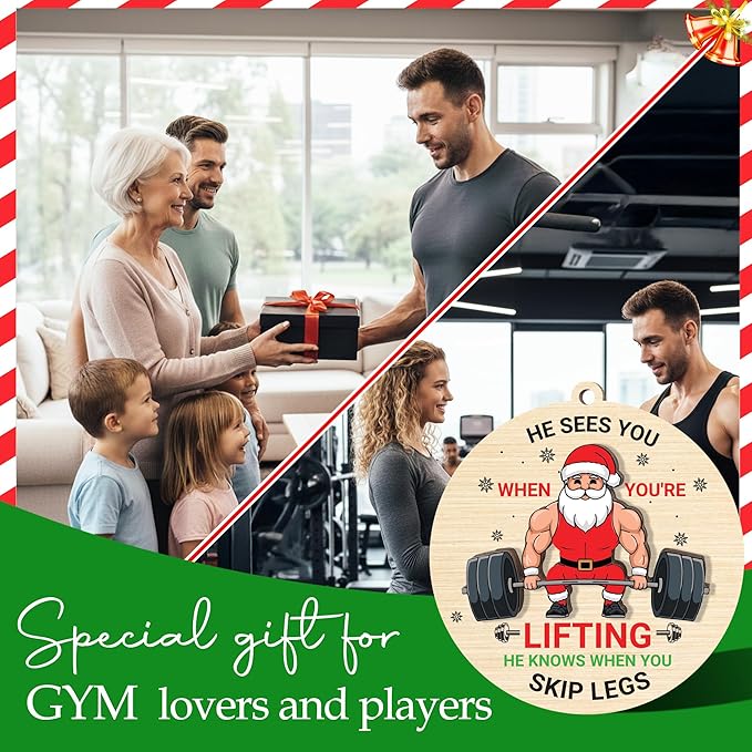 Weightlifting Christmas Ornament 2025-2 Layer Wooden Weightlifting Ornaments for Christmas Tree - Funny Weight Lifting Gifts for Men, Woman - Fitness Hanging Decor for Body Builders Weightlifters