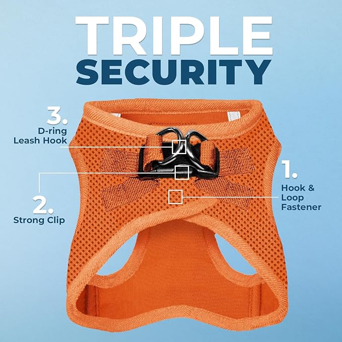 Best Pet Supplies Voyager Step-in Air Harness - All Weather Mesh, Reflective, No Pull Harness for Dogs, Cats - Secure with Hook & Loop Fastener, Buckle, Double D-Rings - Orange, S