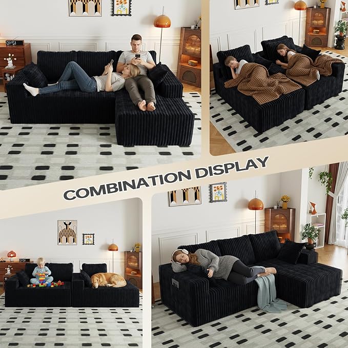 94" Cloud Sectional Couch with L-Shape Chaise,4 Seat Modern Modular Sofa with Side Pockets,Upholstered Couches for Living Room Bedroom, Boneless Couch,No Assembly Required