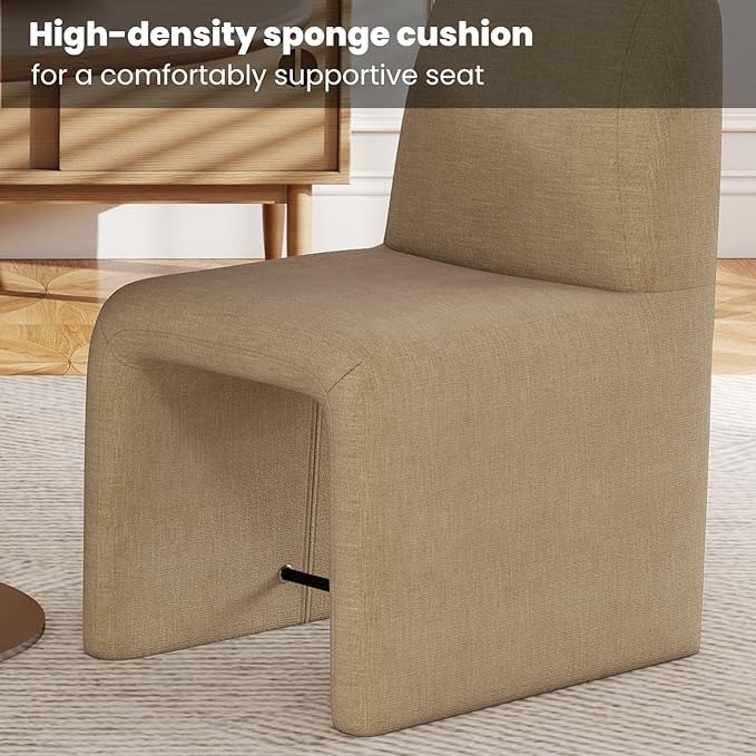 Khaki Upholstered Chenille Dining Chairs Set of 2, Mid Century Modern Dining Room Chairs with Deep Seat & Curved Back, Armless Side Chair Comfy Kitchen Chairs for Living Room/Kitchen