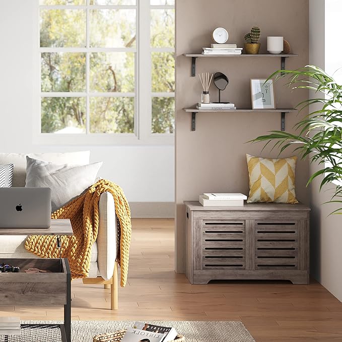 DINZI LVJ Long Wall Shelves, 31.5 Inch Wall Mounted Shelves Set of 2, Easy-to-Install, Wall Storage Ledges with Sturdy Metal Brackets for Living Room, Bathroom, Bedroom, Kitchen, Greige