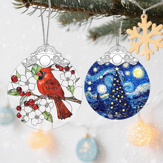 Cardinal Christmas Decorations - Stained Glass Ornament | Christmas Ornaments for Tree | Holiday Ornament | Red Bird Decor – Cardinal Memorial Gifts | Bird Lover Gifts | Gift Ideas & Xmas Gift