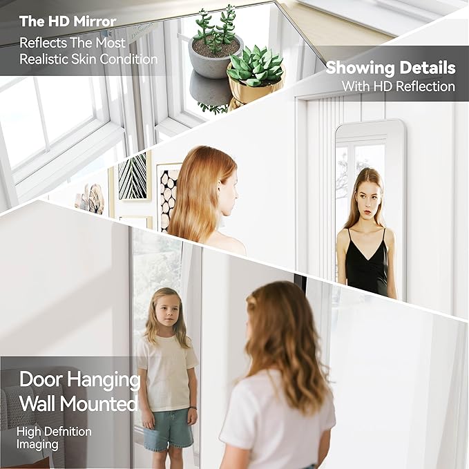 47x14 Mirror Full Body Length Door Hanging/Rope Hang/Wall Mounted Metal Frame Rectangle Mirrors for Bedroom Bathroom Dressing Living Room 47 inch Silver