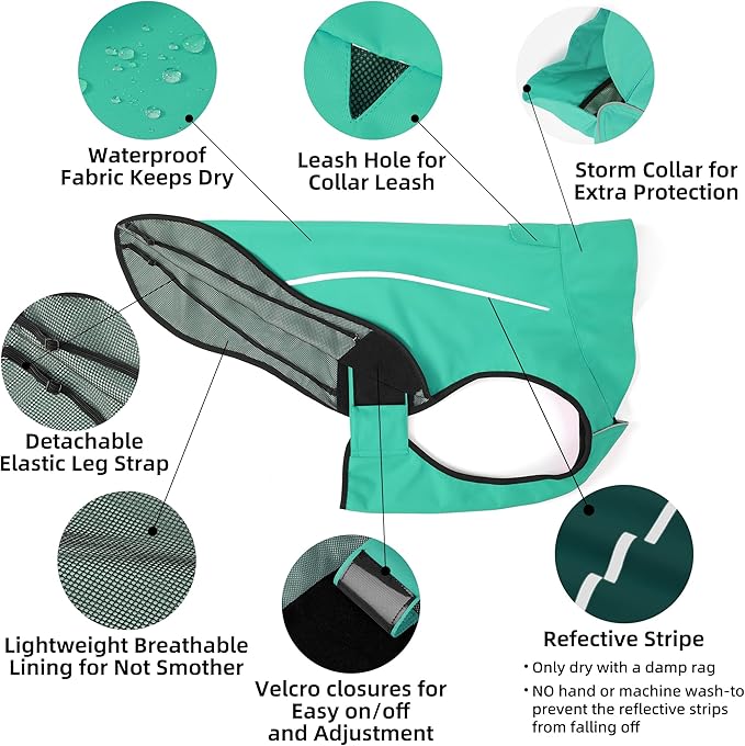 Mile High Life Dog Raincoat, Adjustable Waterproof Reflective Rain Jacket for Small Medium Large Dogs, Lightweight Breathable Pet Rain Coat with Leash Hole(Green,M Chest 26-32")
