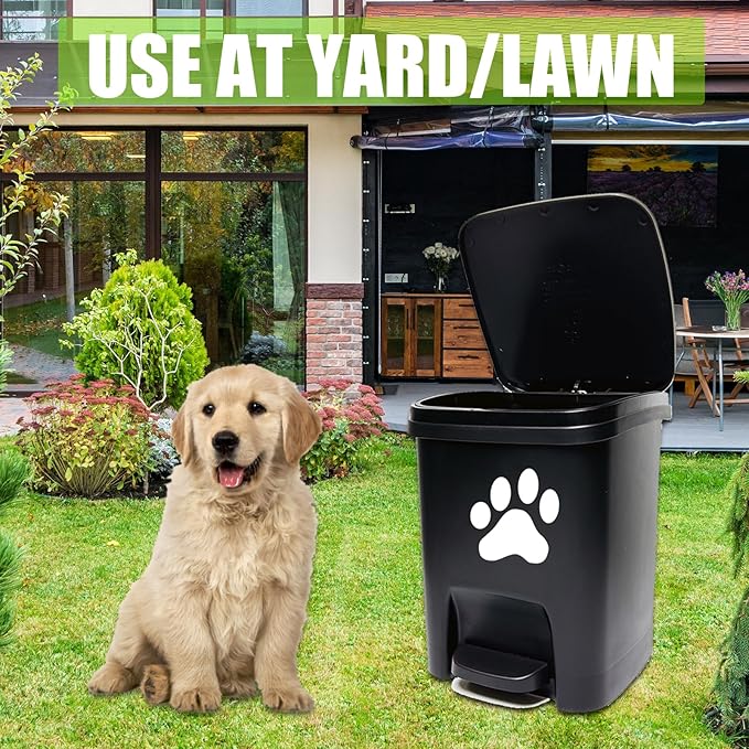 tebiete Dog Poop Waste Bag Container Dog Poop Trash Can Outdoors Pet Waste Station with Lid Dog Waste Disposal Container Bin Bucket Hands-Free Pedal Garden Yard Home with 100pc Waste Bags, Black