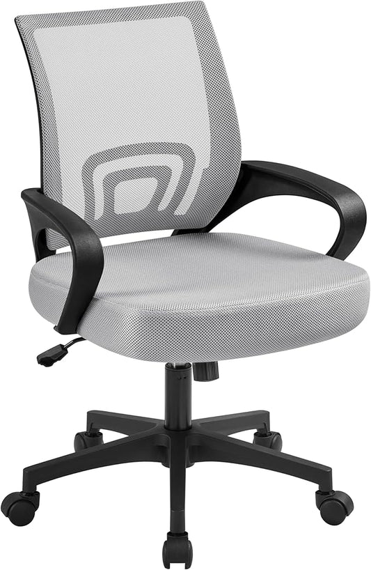 Yaheetech Ergonomic Office Chair Mid Back Computer Chair Mesh Desk Chair with Lumbar Support Armrest Executive Rolling Swivel Adjustable Task Chair for Adults, Grey