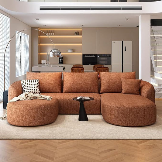 111" Modular Sectional Couches Luxury Modern Curved Back U-Shape Sofa Set with Ottoman,Minimalist Comfy Boneless Cloud Couch for Living Room Apartment,(Right Facing Chaise,Orange)