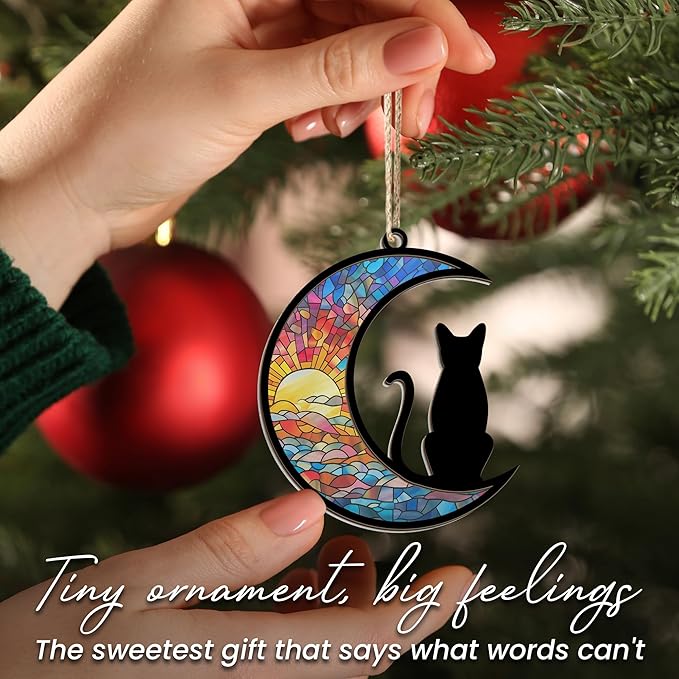 Christmas Ornaments Gifts for Cat Lovers - Double-Layered Christmas Ornament for Tree Decorations - Black Cat Lover Gifts for Women Men Friend, Xmas Birthday Gift for Pet Lovers Memorial Decor