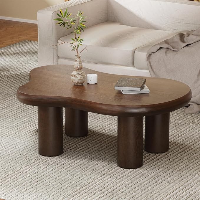Cloud Coffee Table Modern Cute Coffee Tables Irregular Simple Tea/Center Table for Small Space End Table for Living Room, Home Office, Indoor (Brown 46" W X 31" D X 15.3" H)