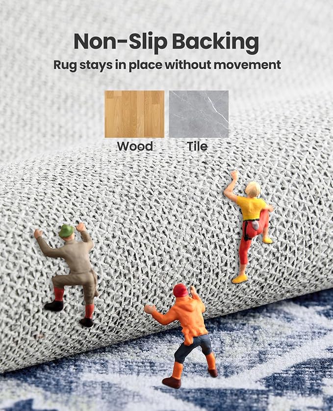 AMADA HOMEFURNISHING 8x10 Area Rugs, Low-Profile Large Washable Area Rug with Non-Slip Backing & Durable Edge Binding, Vintage Rugs for Living Room, Bedroom, Dinning Room