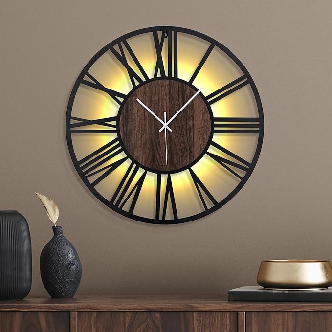 20 Inch Large Metal Wall Clock with Voice and Light Sensor Night Light, Glow in The Dark Non-Ticking Silent Battery Operated Decorative Oversized Wall Clock for Bedroom Living Room Decor