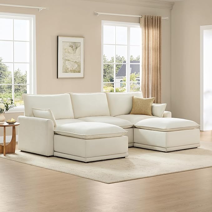 CHITA 113" Oversized Cloud Couch, Modern Modular Sectional Sofa Set for Living Room, 5 Seater U Shaped Sectional Couch, Cream