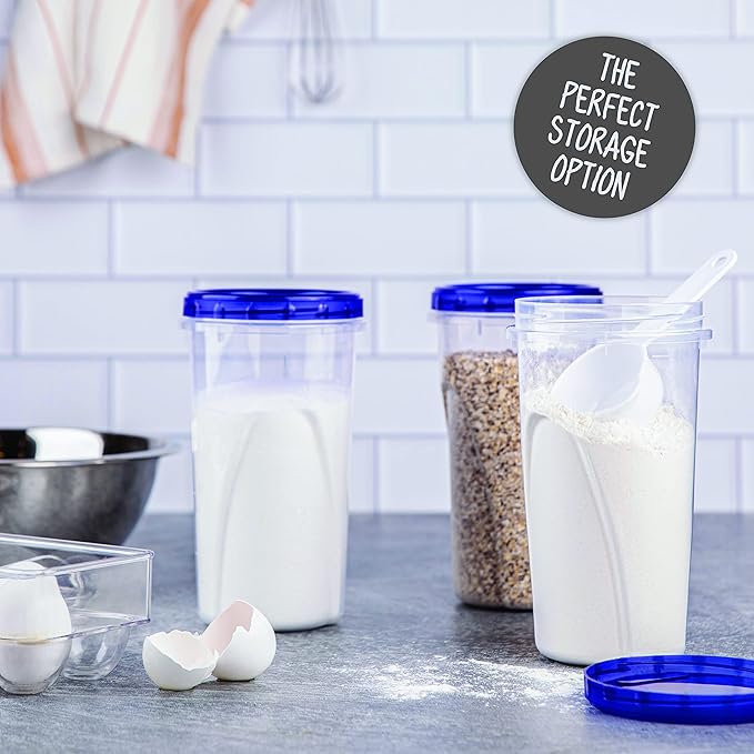 PLASTICPRO [48 oz 4 Pack] Twist Top Deli Containers Clear bottom With blue Top Twist on Lids Reusable, Stackable, Food Storage Freezer Container Pack of 4