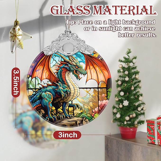 Dragon Christmas Ornament, Stained Glass Hanging Ornament, Christmas Tree Decoration, Holiday Ornament - Dragon with Wingspan