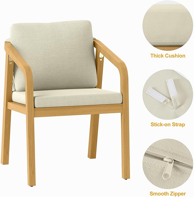 6-Piece Outdoor Dining Set for 4 with 23" Extra Wide Chair and Cushion，Patio Table and Chairs Set with All Acacia Wood Frame, All-Weather Outdoor Patio Furniture Set for Garden Lawn, Beige