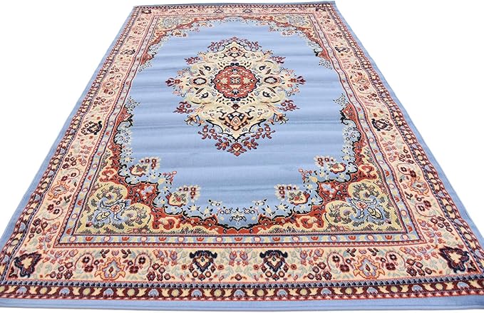 Unique Loom Reza Collection Traditional Persian Style Area Rug, 6 x 9 ft, Light Blue/Ivory