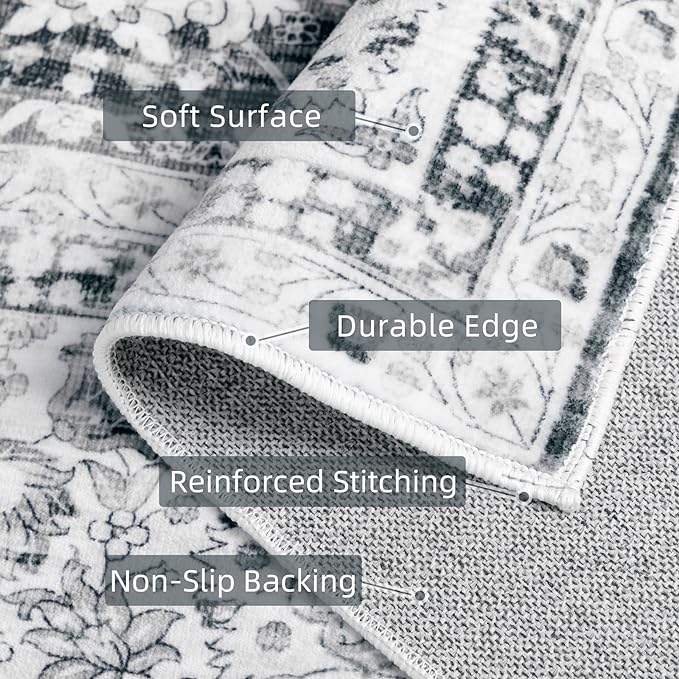 Area Rugs 5x7 - Grey Area Rug for Living Room, Bedroom & Dining Room - Soft Faux Wool, Low-Pile Distressed Carpet Print Floor Covering