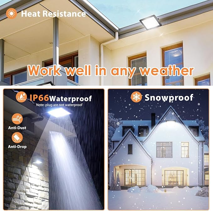 100W LED Flood Light Outdoor 6500K Daylight White,12000LM Super Brighter LED Work Light,IP66 Waterproof Security Light with Switch and Plug for Garage, Garden, Yard, Stadium 2Pack