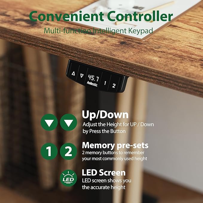 Agilestic Electric Standing Desk, Extra Large 71 x 31.5 Inches Height Adjustable Desk, Sit Stand Up Workstation for Home Office, Ergonomic Rising Gaming Computer Table with Memory Preset, Rustic Brown