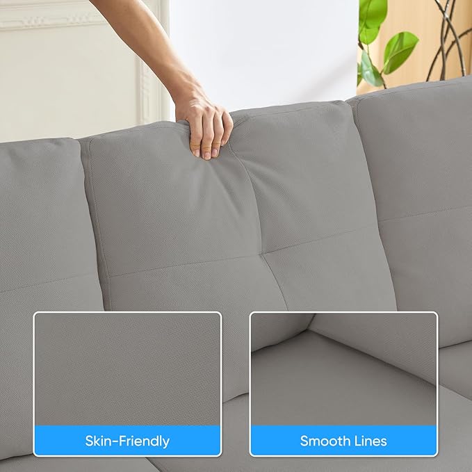 PUREMIND Sectional Home Sofa Living Room, Modern U-Shaped Sofa Couches with Double Chaise, Upholstered 4 Seater Sofa for Living Room, Apartment, Light Grey